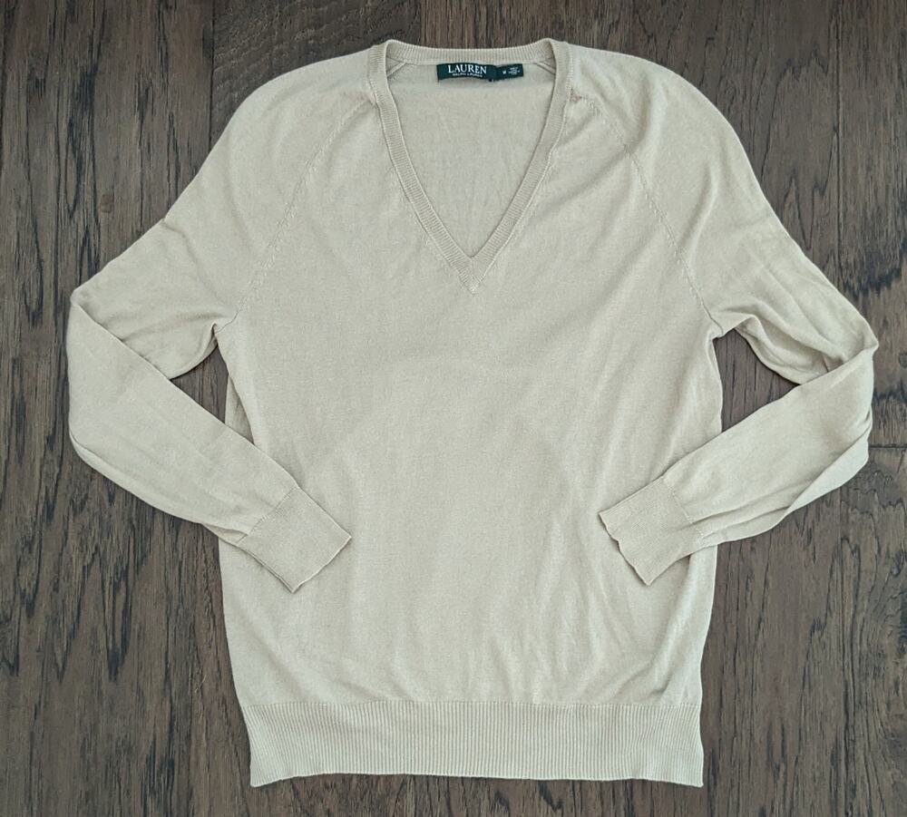Lauren Ralph Lauren Tan Modal Silk V Neck Sweater